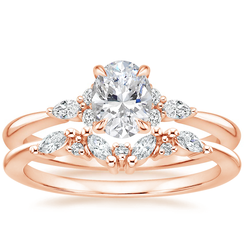 14K Rose Gold Nadia Diamond Ring with Yvette Diamond Ring