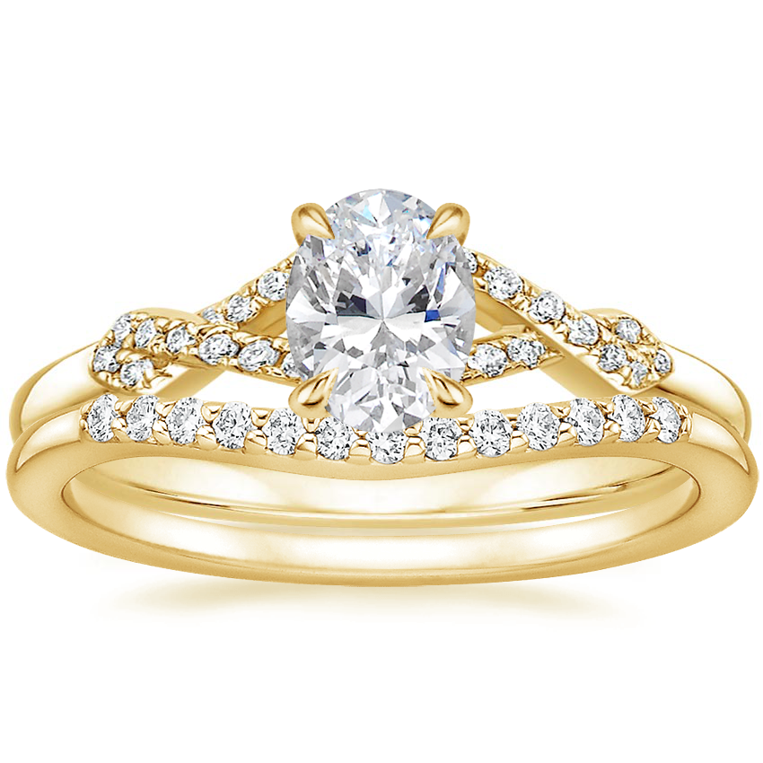 18K Yellow Gold Delta Diamond Ring with Petite Curved Diamond Ring (1/10 ct. tw.)