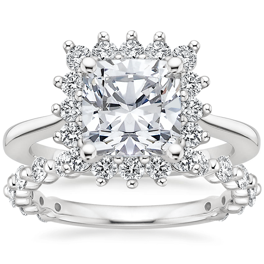 18K White Gold Sunburst Diamond Ring (1/4 ct. tw.) with Luxe Marseille Diamond Ring (1/2 ct. tw.)