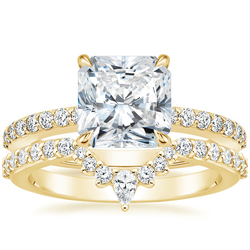 18K Yellow Gold Luxe Elodie Diamond Ring (1/4 ct. tw.) with Luxe Lunette Diamond Ring (1/3 ct. tw.)