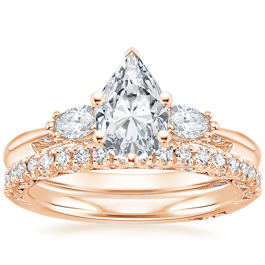 18K Rose Gold Simply Tacori Three Stone Marquise Diamond Ring with Tacori Petite Crescent Diamond Ring (1/4 ct. tw.)