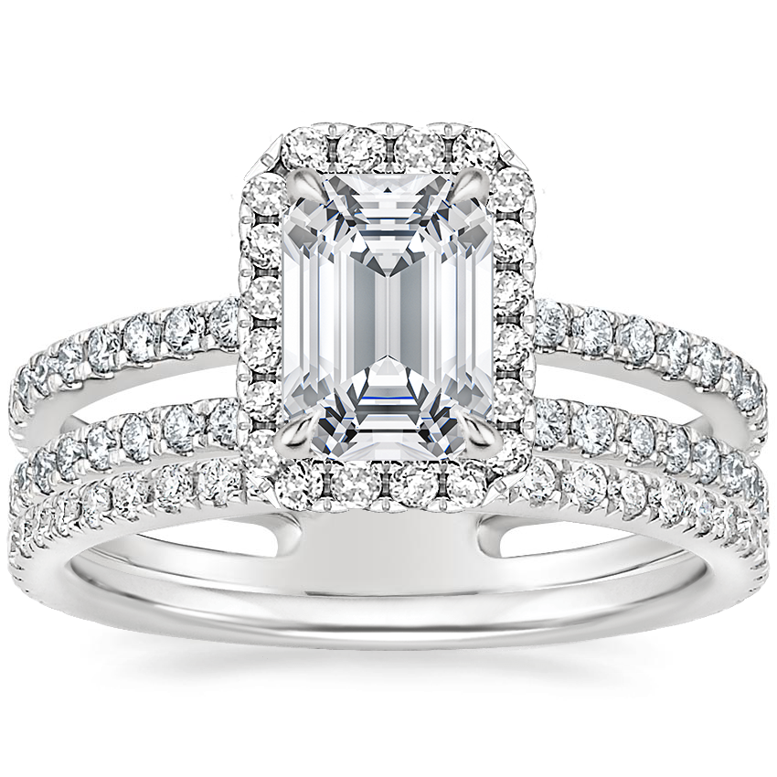 Platinum Linnia Halo Diamond Ring (2/3 ct. tw.) with Luxe Ballad Diamond Ring (1/4 ct. tw.)
