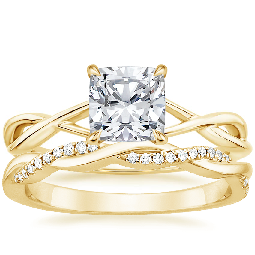 18K Yellow Gold Alya Ring with Petite Twisted Vine Diamond Ring (1/8 ct. tw.)