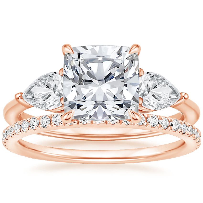 14K Rose Gold Luxe Opera Three Stone Diamond Ring with Luxe Ballad Diamond Ring (1/4 ct. tw.)