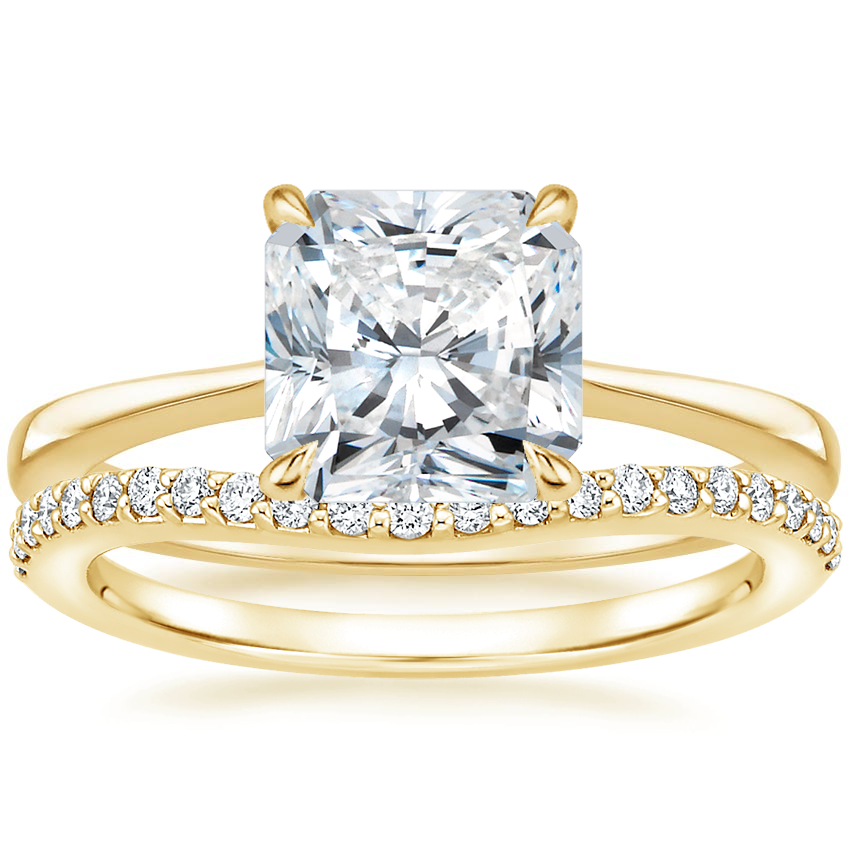 18K Yellow Gold Elle Solitaire Ring with Curved Diamond Ring (1/6 ct. tw.)