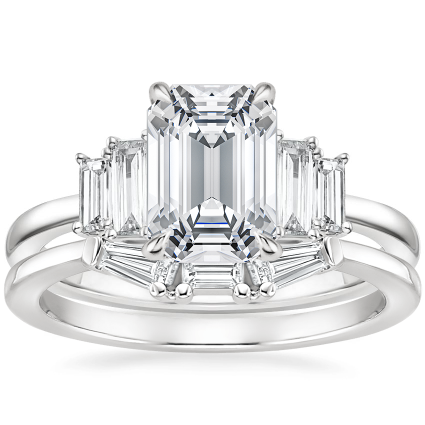 Platinum Coppia Five Stone Diamond Ring (1/3 ct. tw.) with Tapered Baguette Diamond Ring