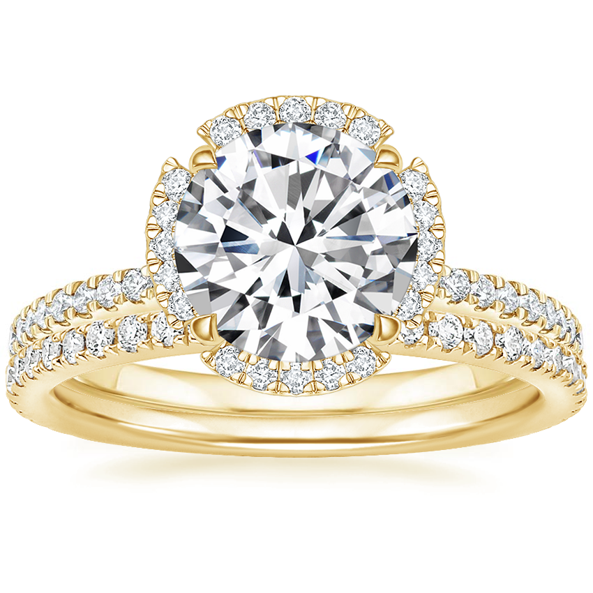 18K Yellow Gold Quadrille Halo Diamond Ring with Luxe Ballad Diamond Ring (1/4 ct. tw.)