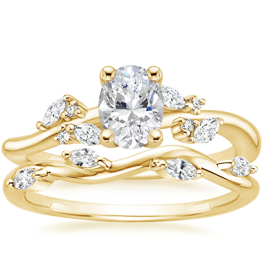 18K Yellow Gold Arden Diamond Ring with Winding Willow Diamond Ring (1/8 ct. tw.)