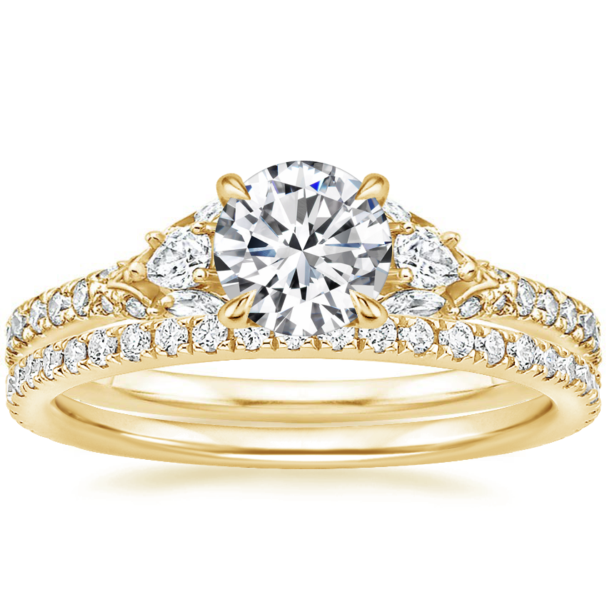 18K Yellow Gold Ava Diamond Ring (1/2 ct. tw.) with Luxe Ballad Diamond Ring (1/4 ct. tw.)