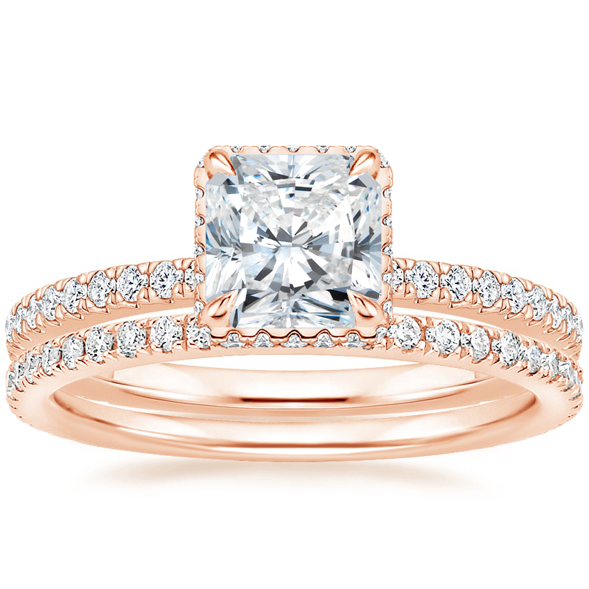 14K Rose Gold Gala Diamond Ring with Luxe Ballad Diamond Ring (1/4 ct ...