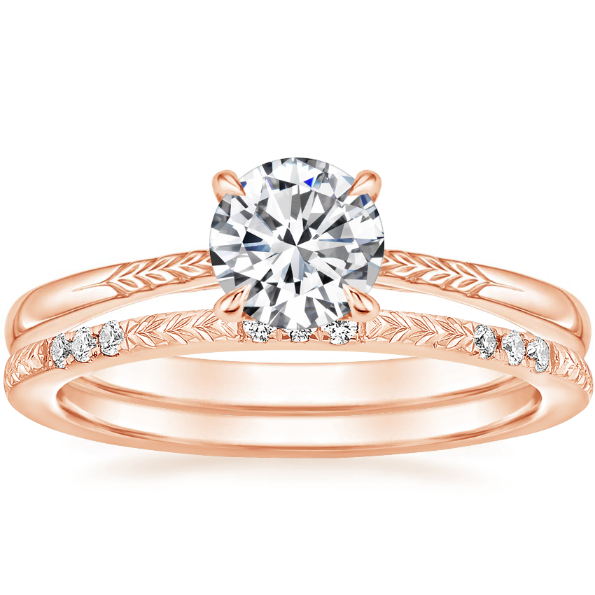 14K Rose Gold Laurel Ring with Laurel Diamond Ring