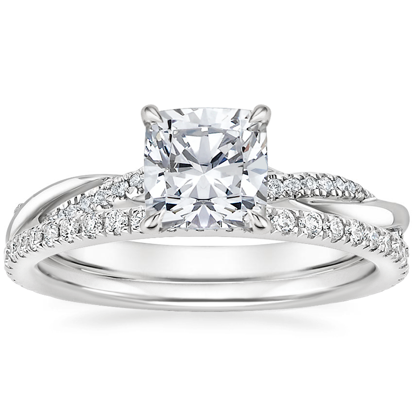 18K White Gold Petite Twisted Vine Hidden Halo Diamond Ring with Luxe Ballad Diamond Ring (1/4 ct. tw.)