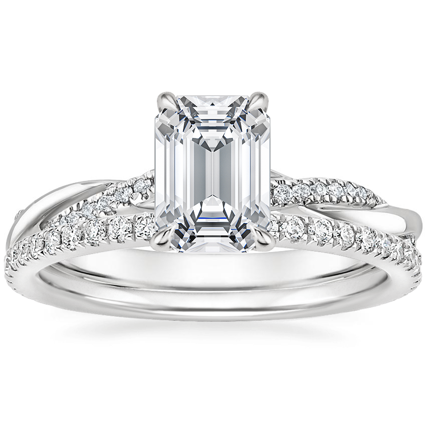 18K White Gold Petite Twisted Vine Hidden Halo Diamond Ring with Luxe Ballad Diamond Ring (1/4 ct. tw.)