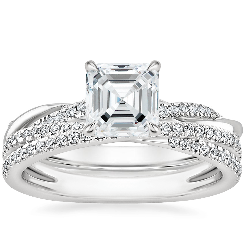 Platinum Petite Twisted Vine Hidden Halo Diamond Ring with Calypso Diamond Ring