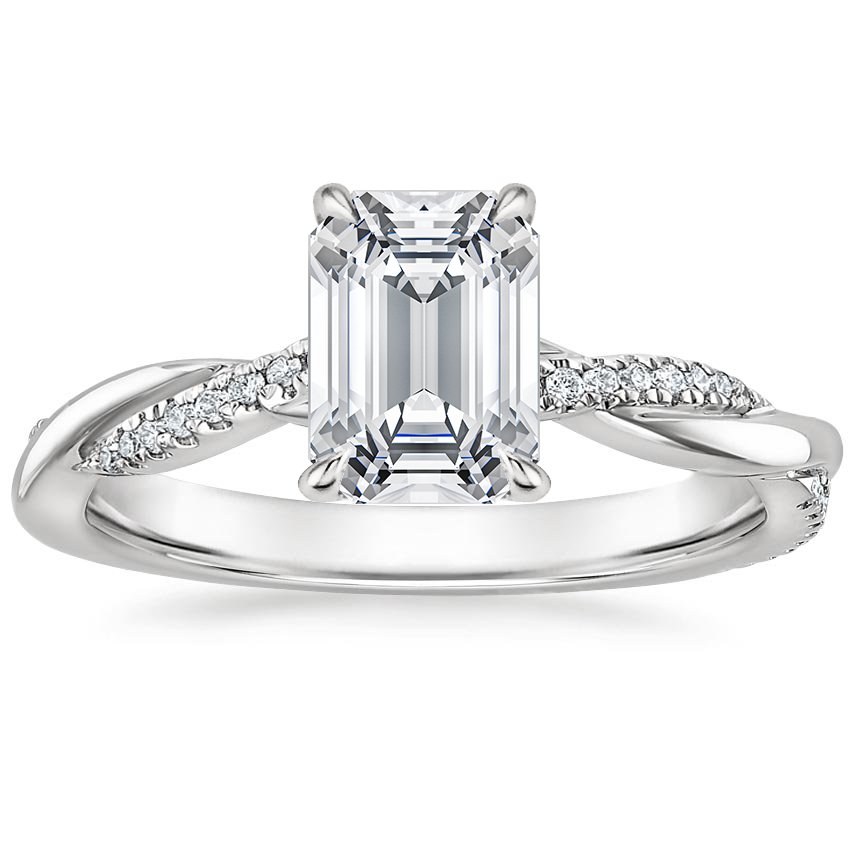 18K White Gold Petite Twisted Vine Hidden Halo Pavé Diamond Ring, large top view