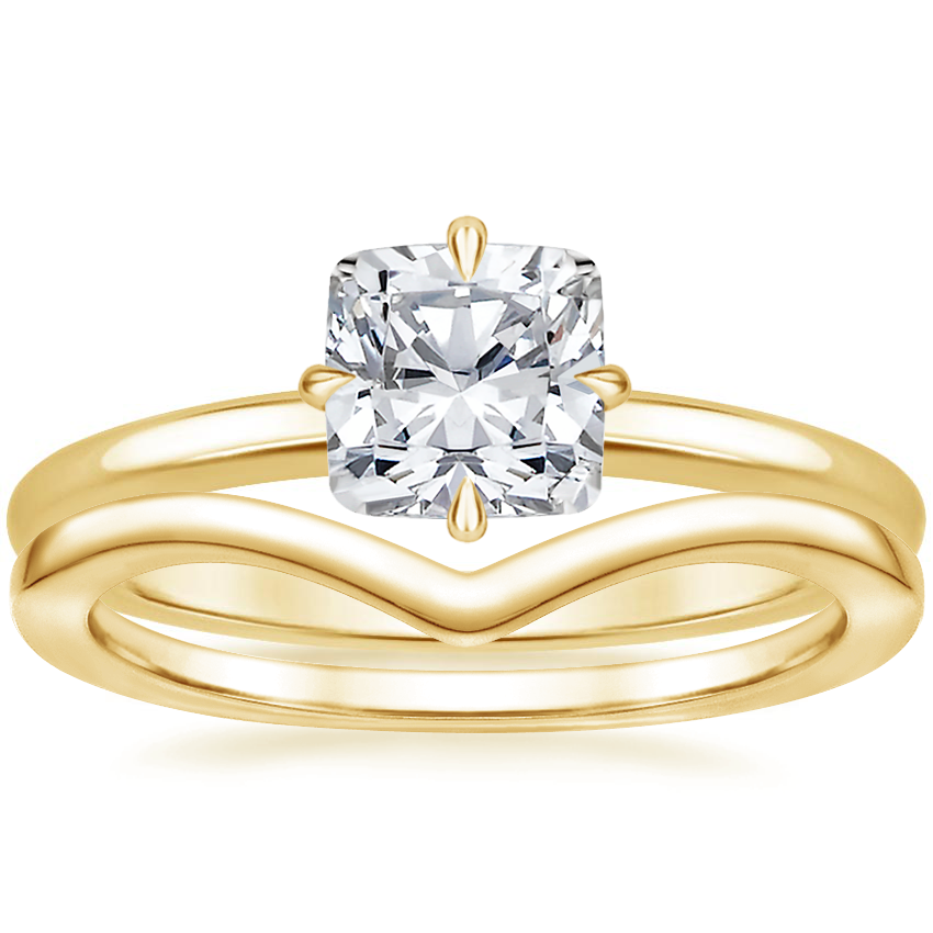 18K Yellow Gold North Star Ring with Chevron Ring