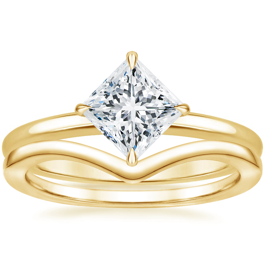 18K Yellow Gold North Star Ring with Chevron Ring