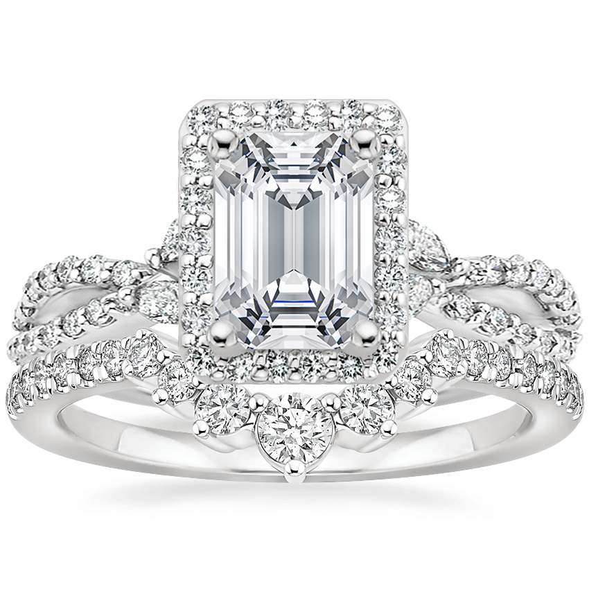 Platinum Luxe Willow Halo Diamond Ring (2/5 ct. tw.) with Luxe Belle Diamond Ring (1/4 ct. tw.)