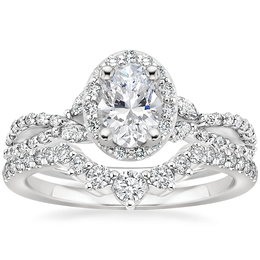 Platinum Luxe Willow Halo Diamond Ring (2/5 ct. tw.) with Luxe Belle Diamond Ring (1/4 ct. tw.)