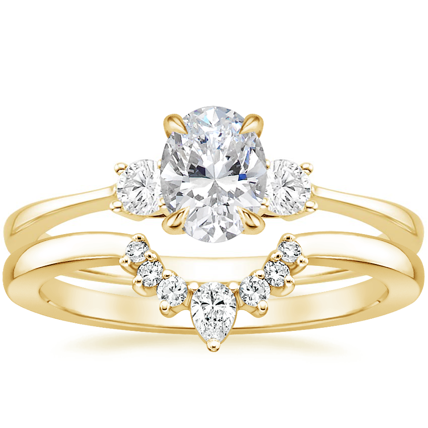 18K Yellow Gold Selene Diamond Ring with Lunette Diamond Ring