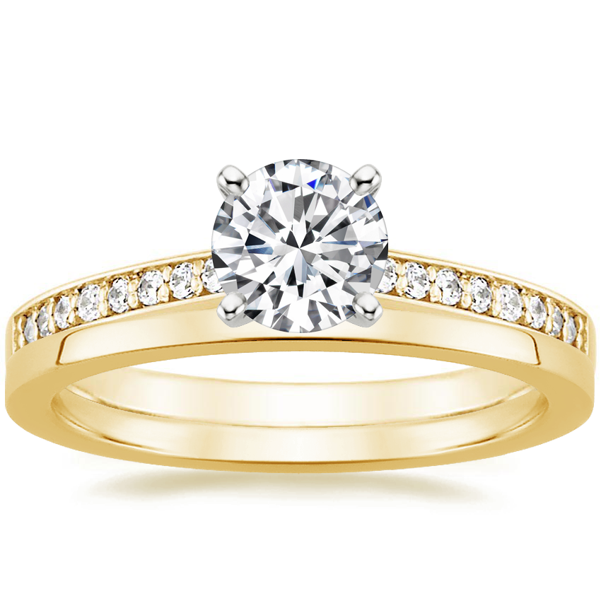 18K Yellow Gold Starlight Diamond Ring with Petite Quattro Wedding Ring