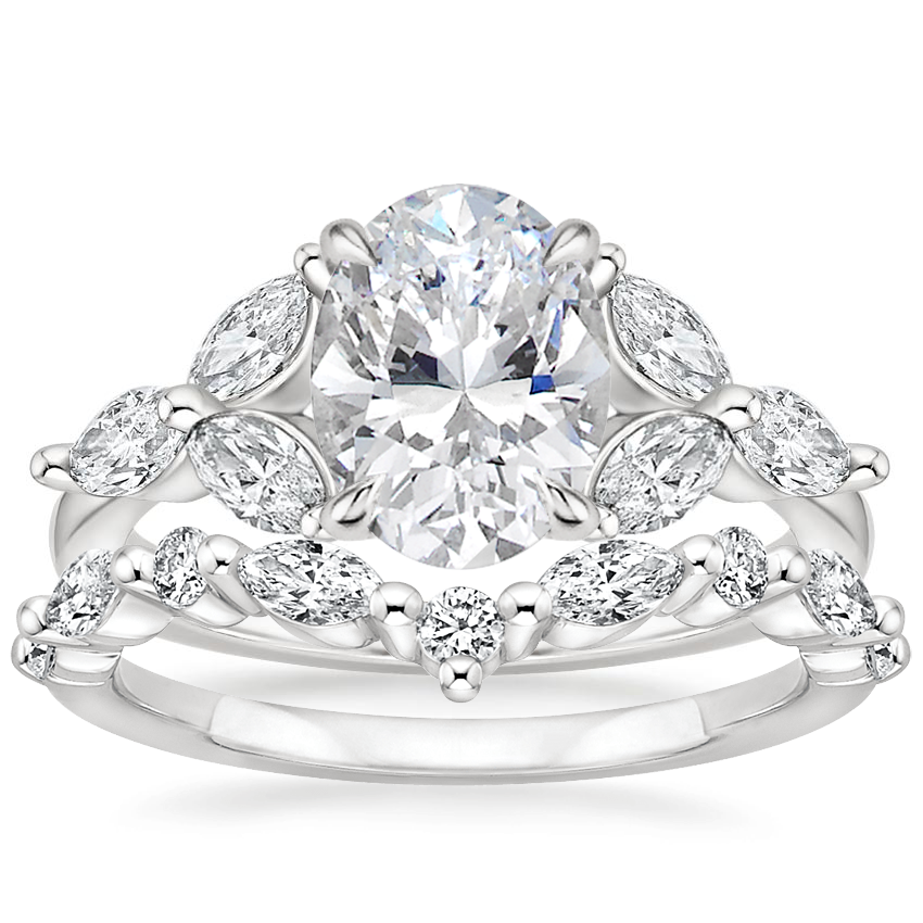 18K White Gold Colibri Diamond Ring with Curved Versailles Diamond Ring