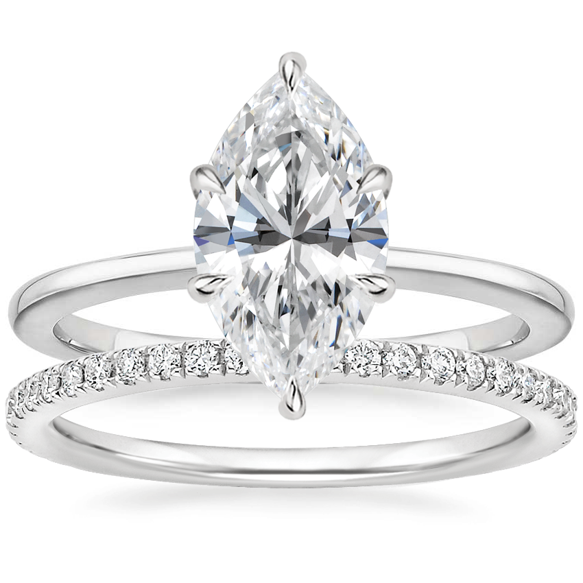 18K White Gold Petite Esme Solitaire Ring with Luxe Ballad Diamond Ring (1/4 ct. tw.)