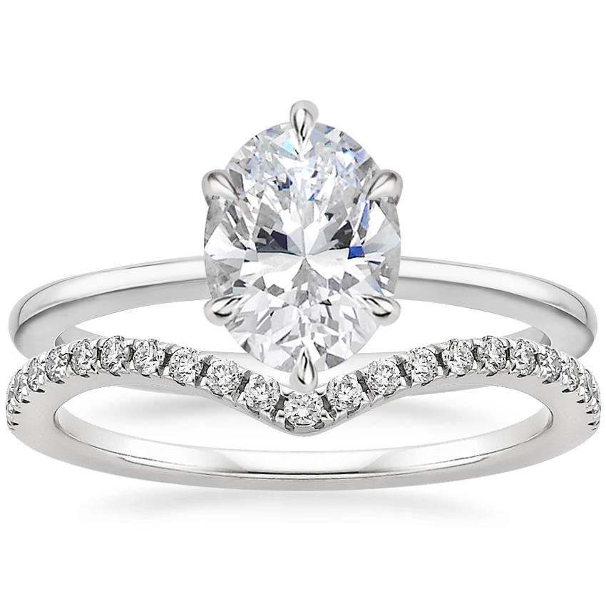 18K White Gold Petite Esme Solitaire Ring with Flair Diamond Ring (1/6 ct. tw.)