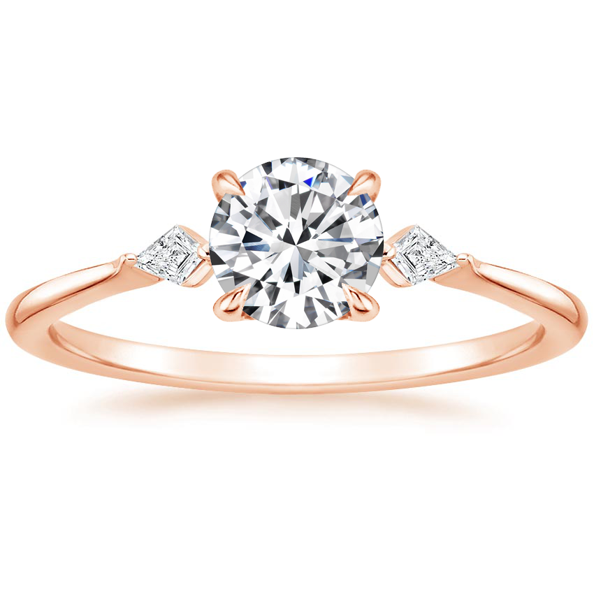 14K Rose Gold Petite Cometa Three Stone Diamond Ring, large top view