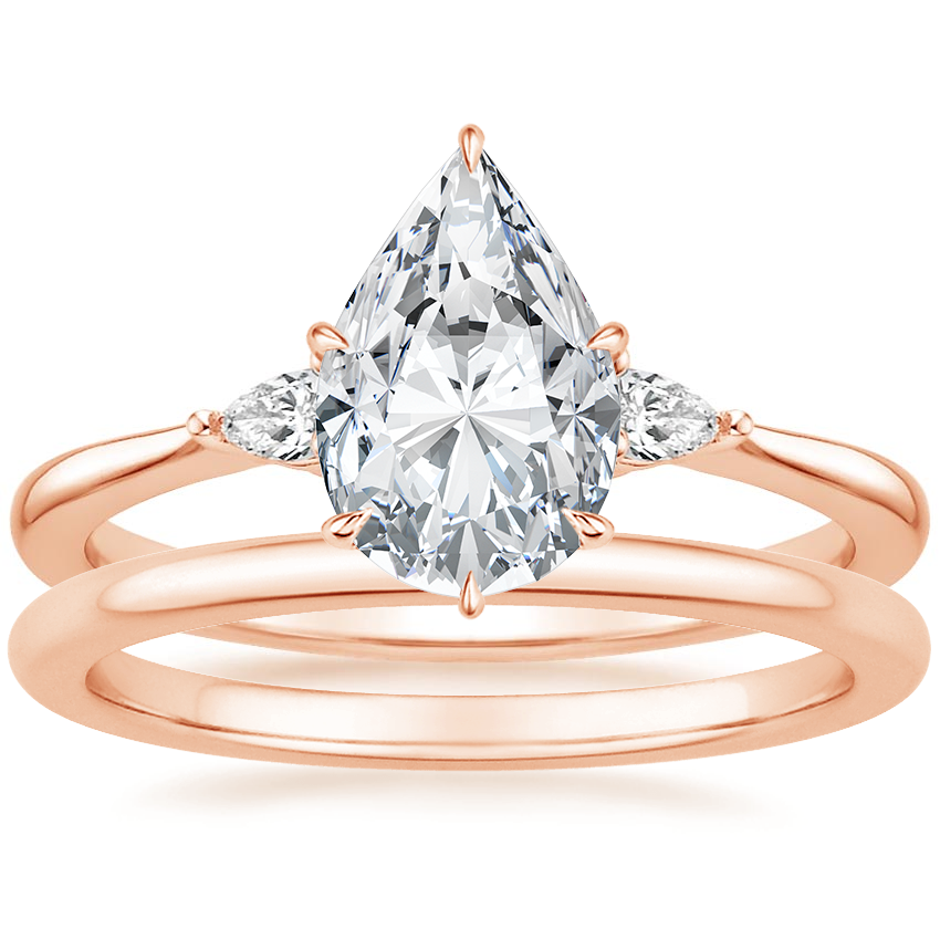 14K Rose Gold Aria Diamond Ring with Petite Comfort Fit Wedding Ring