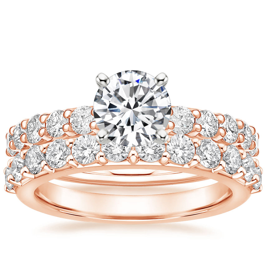 14K Rose Gold Luxe Shared Prong Diamond Ring with Petite Shared Prong ...