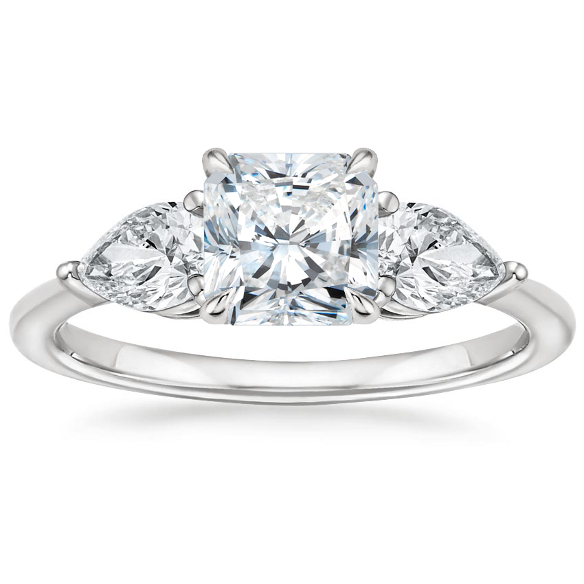 18K White Gold Luxe Opera Three Stone Diamond Ring, large top view