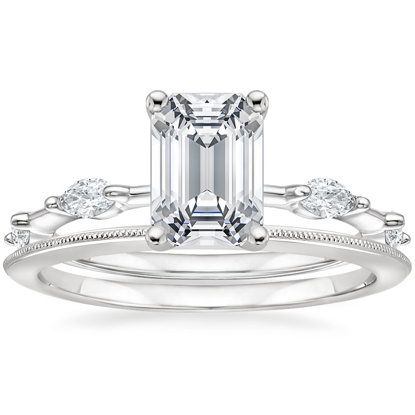Platinum Aimee Marquise Diamond Ring (1/4 ct. tw.) with Aimee Milgrain Wedding Ring