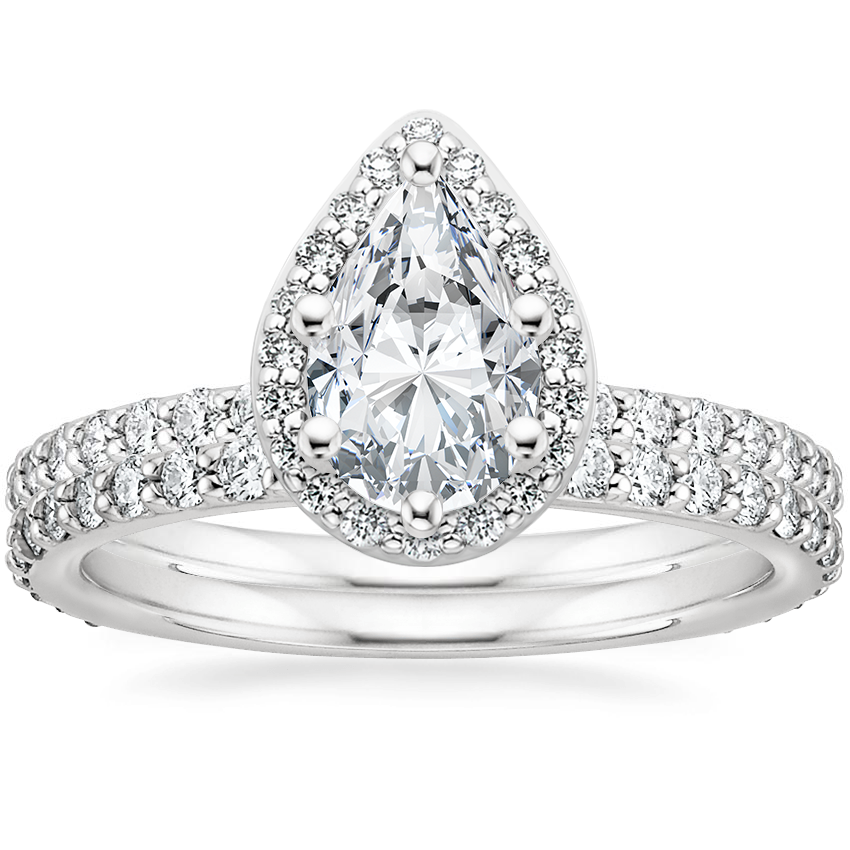 18K White Gold Shared Prong Halo Diamond Ring with Luxe Petite Shared Prong Diamond Ring (3/8 ct. tw.)