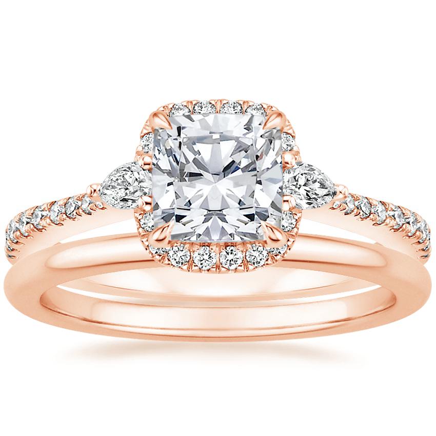 14K Rose Gold Luxe Aria Halo Diamond Ring with Petite Comfort Fit Wedding Ring