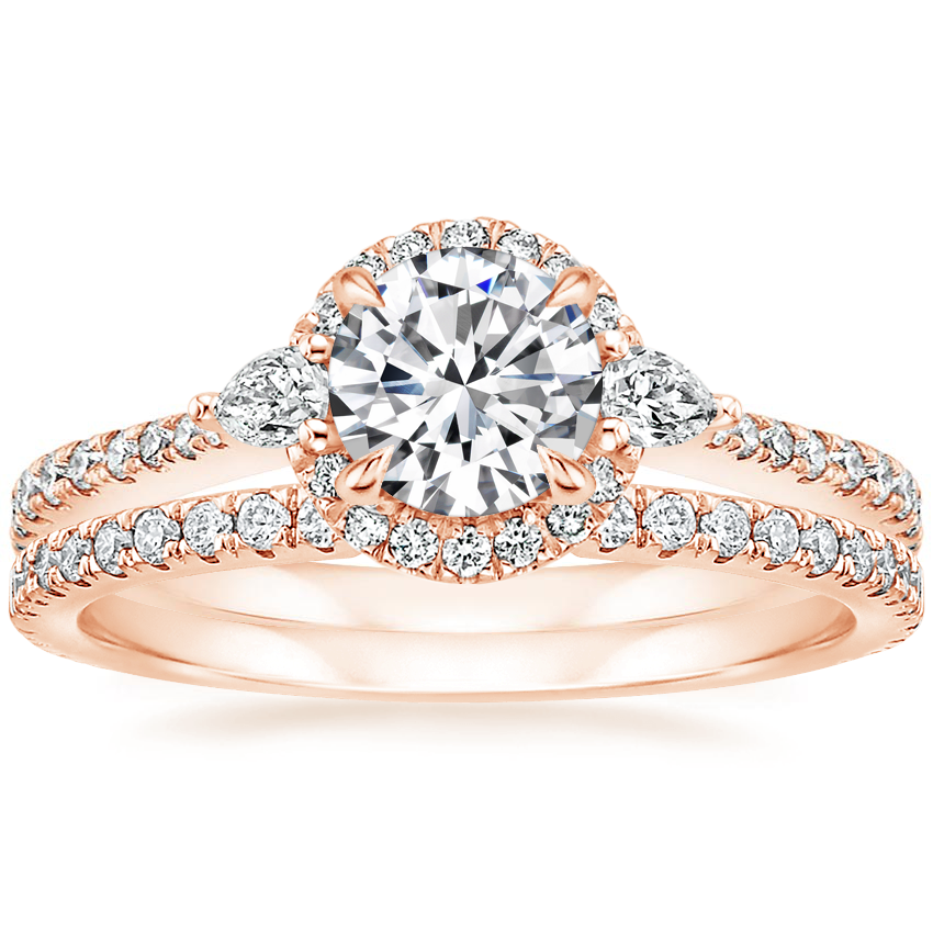 14K Rose Gold Luxe Aria Halo Diamond Ring (1/4 ct. tw.) with Luxe Sia Diamond Open Ring (1/5 ct. tw.)