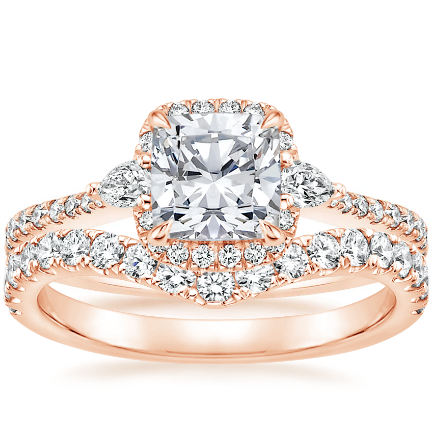 14K Rose Gold Luxe Aria Halo Diamond Ring (1/4 ct. tw.) with Luxe Flair Diamond Ring (1/3 ct. tw.)
