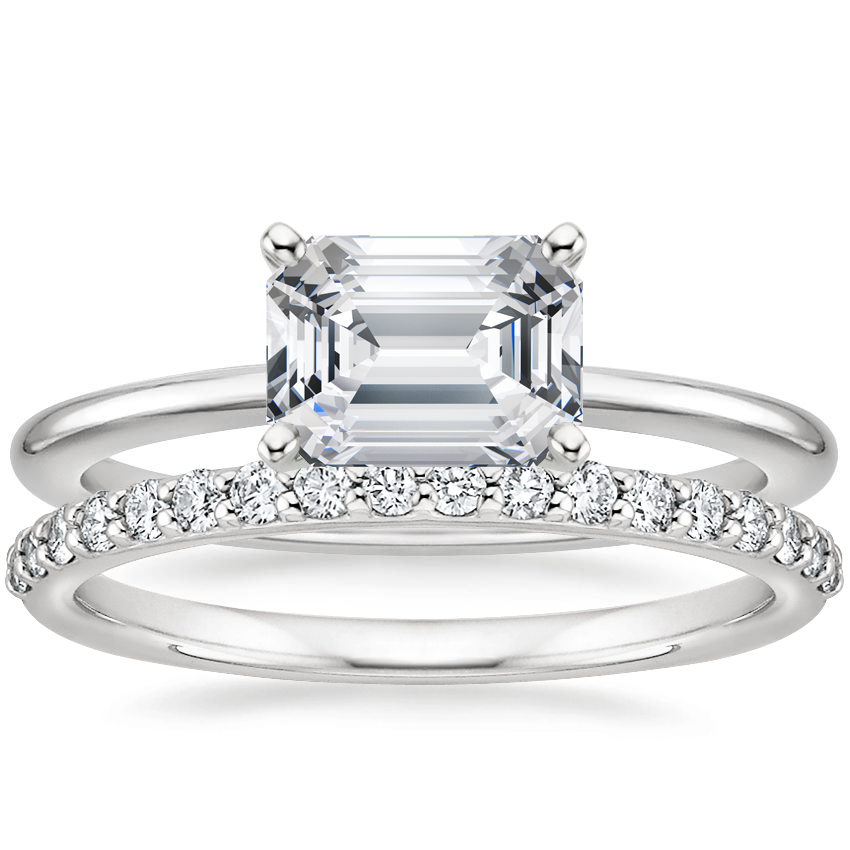 Platinum Horizontal Petite Comfort Fit Ring with Petite Shared Prong Diamond Ring (1/4 ct. tw.)