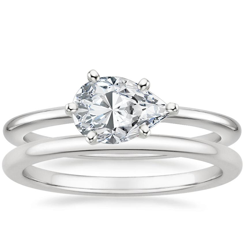 18K White Gold Horizontal Petite Comfort Fit Ring with Petite Comfort Fit Wedding Ring