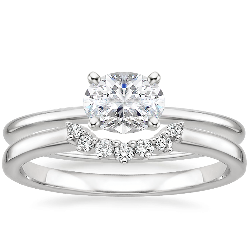 18K White Gold Horizontal Petite Comfort Fit Ring with Crescent Diamond Ring