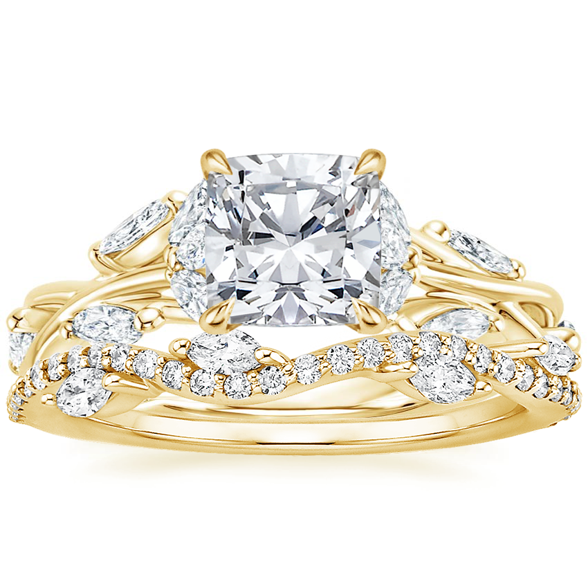 18K Yellow Gold Secret Garden Diamond Ring (1/2 ct. tw.) with Luxe Winding Willow Diamond Ring (1/4 ct. tw.)