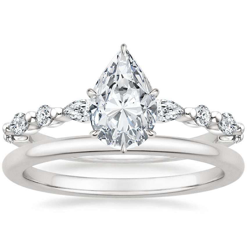18K White Gold Versailles Diamond Ring with Petite Comfort Fit Wedding Ring