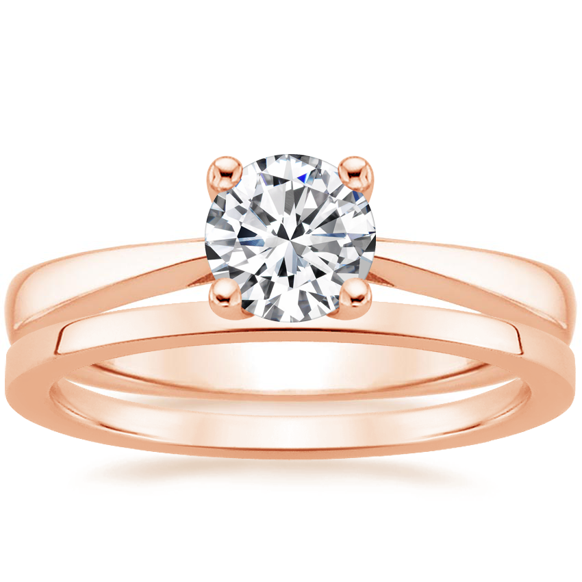 14K Rose Gold Petite Tapered Trellis Ring with Petite Quattro Wedding Ring