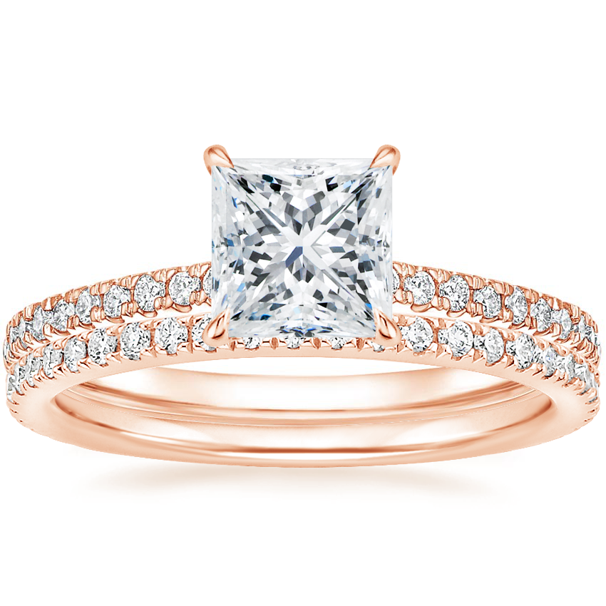 14K Rose Gold Petite Demi Diamond Ring (1/5 ct. tw.) with Luxe Ballad Diamond Ring (1/4 ct. tw.)
