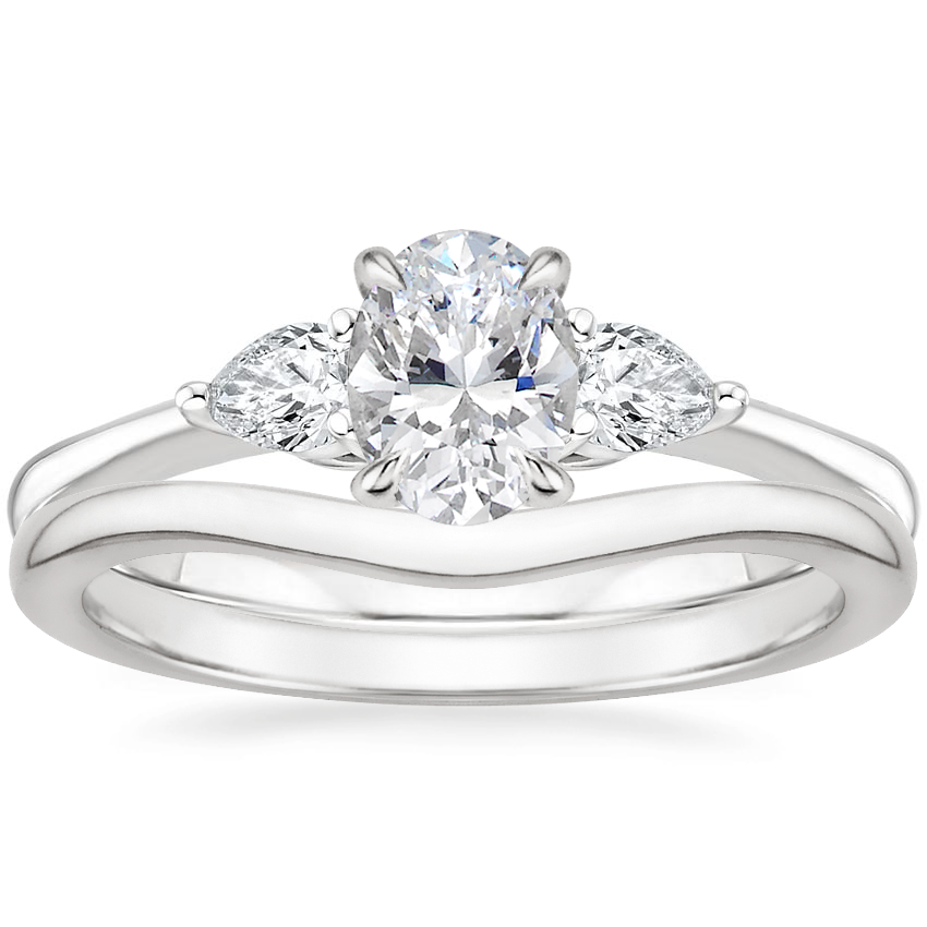 18K White Gold Petite Opera Diamond Ring (1/4 ct. tw.) with Petite Curved Wedding Ring