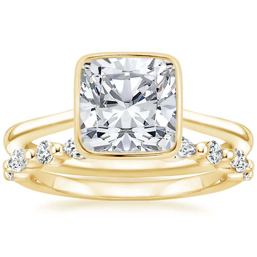 18K Yellow Gold Petite Luna Bezel Ring with Versailles Diamond Ring (3/8 ct. tw.)