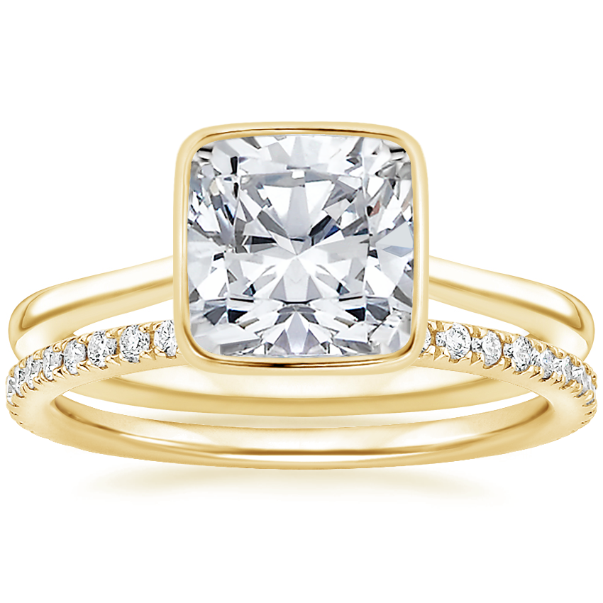 18K Yellow Gold Petite Luna Bezel Ring with Luxe Ballad Diamond Ring (1/4 ct. tw.)