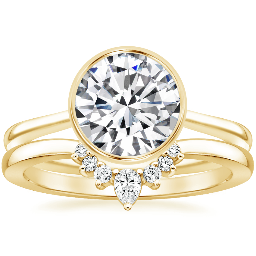 18K Yellow Gold Petite Luna Bezel Ring with Lunette Diamond Ring