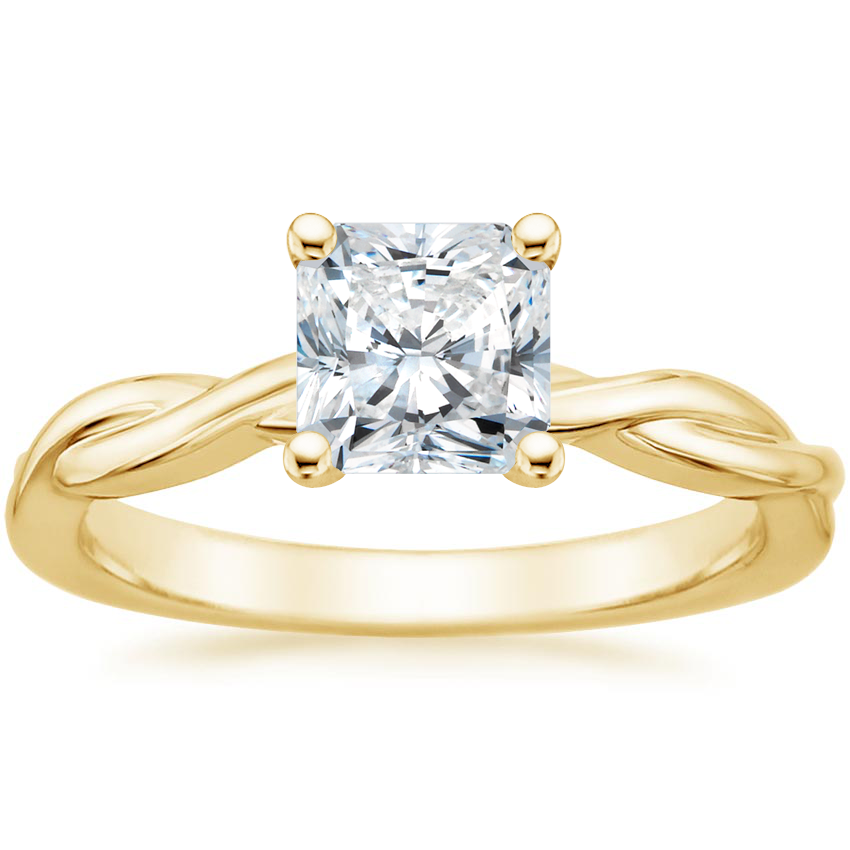 18K Yellow Gold Twisted Vine Solitaire Ring, large top view