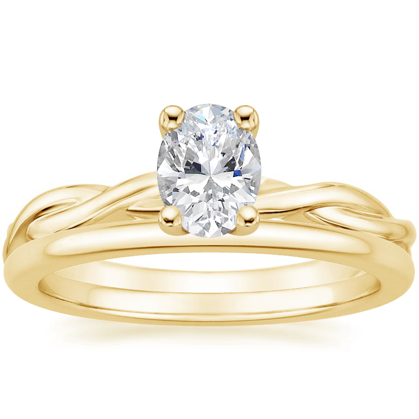 14K Yellow Gold Twisted Vine Ring with Petite Comfort Fit Wedding Ring